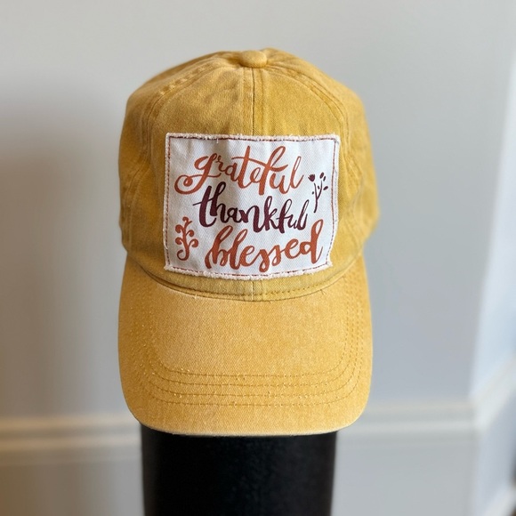 Yellow Cap with Inspirational Embroidery Mustard Thankful Patch Hat - Picture 3 of 10
